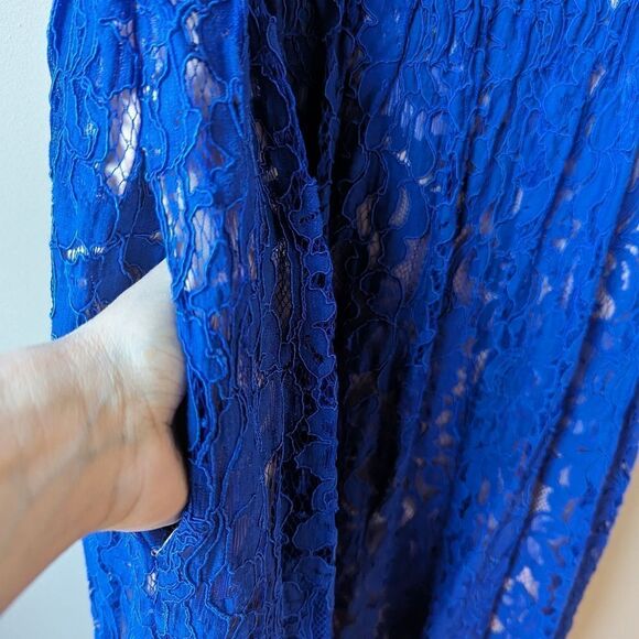 Eliza J Lace Cobalt Blue Illusion Dress Women's Sz 10 Pockets Adjustable NWOT - Picture 13 of 16